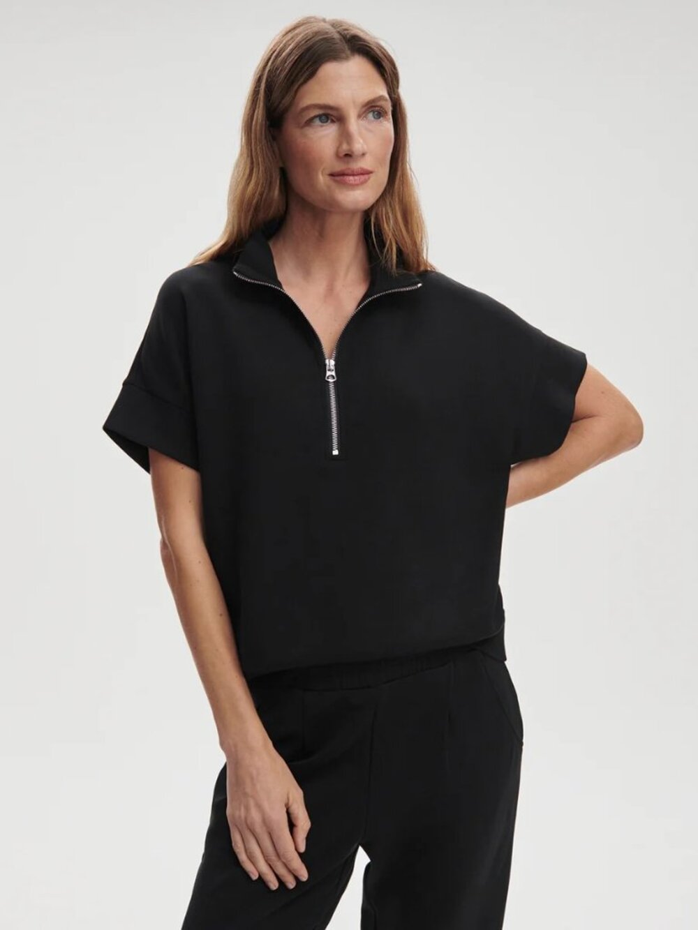 Varley Ritchie Short Sleeve Sweat in Black, Size Medium